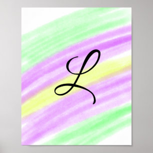 Póster Simple verde púrpura acuarela añade tu monograma n