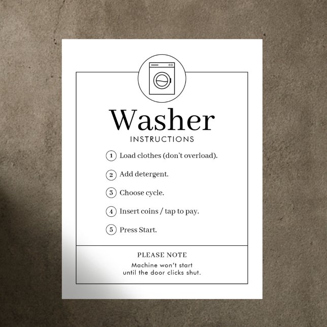 Póster Simple Washer Instructions Laundromat Wall Poster (Subido por el creador)