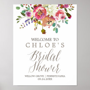 Póster Simple Watercolor Bouquet Bridal Shower Welcome
