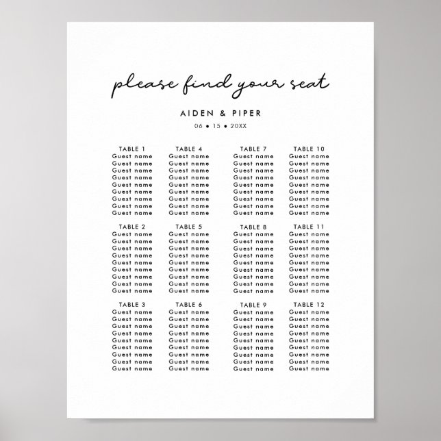 Póster Simple wedding seating chart (Frente)