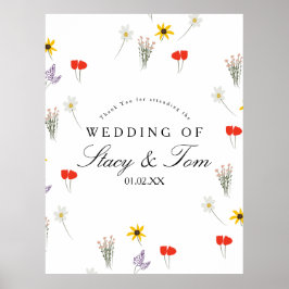 Póster Simple Wildflowers Hand Drawn Wedding Thank You 