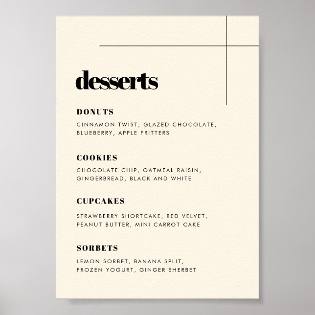 Póster Simple y elegante boda moda de postres signo de ba (Frente)