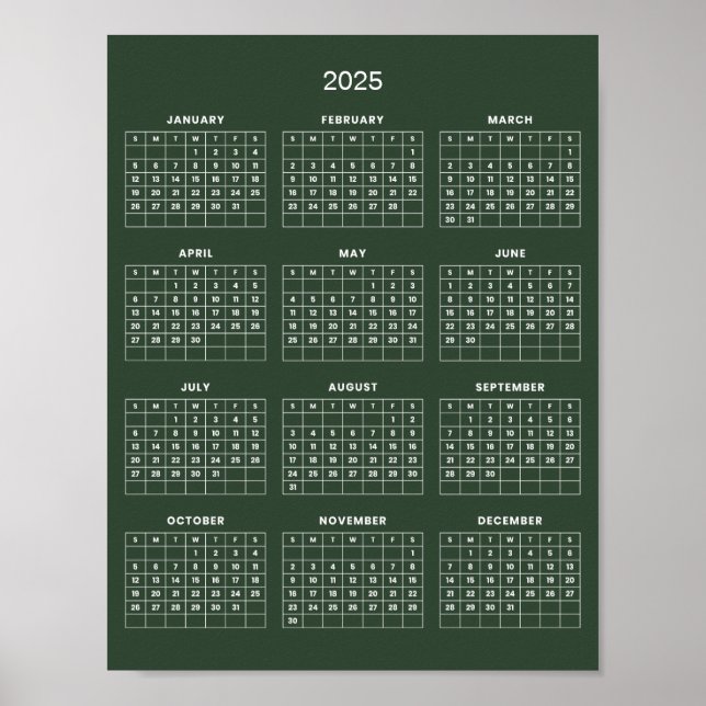Póster Simple y Elegante Calendario 2025 |  (Frente)