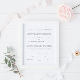 Póster Simple y elegante certificado de matrimonio