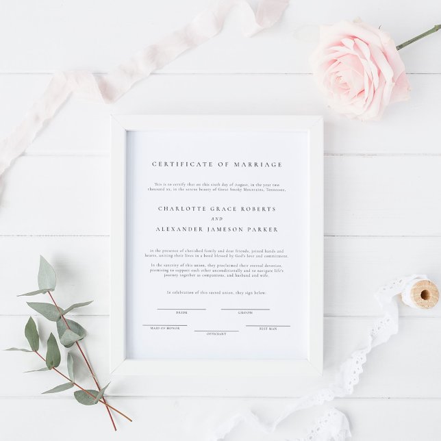 Póster Simple y elegante certificado de matrimonio (Subido por el creador)
