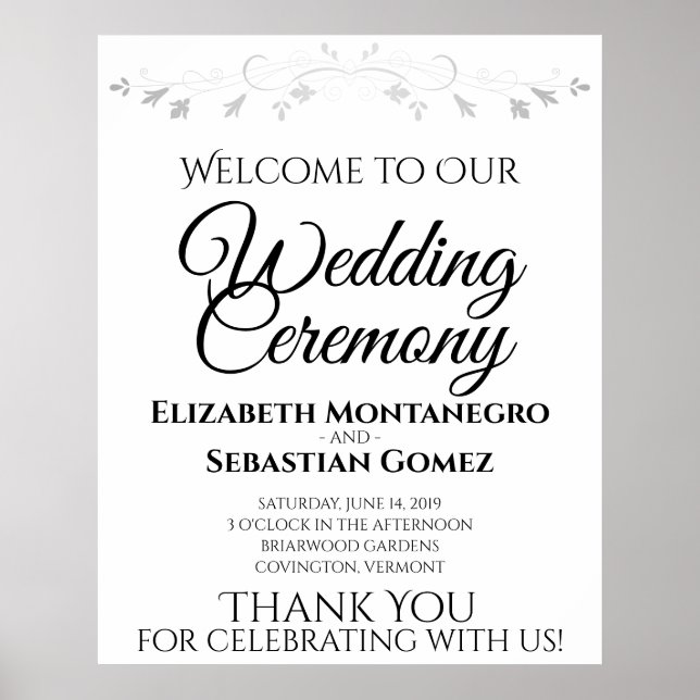 Póster Simple y elegante signo de bienvenida Boda blanco  (Frente)