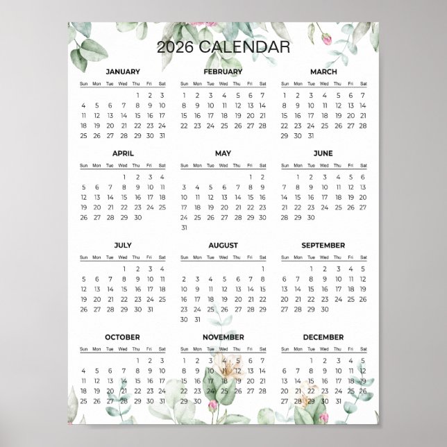 Póster Simple Yet Elegant Floral 2026 Calendar  |  (Frente)