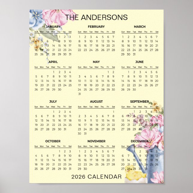 Póster Simple Yet Elegant Floral 2026 Calendar  |  (Frente)