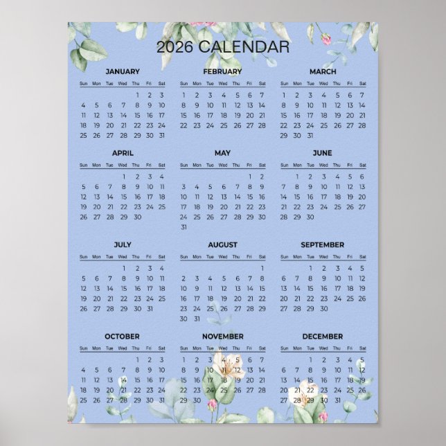 Póster Simple Yet Elegant Floral 2026 Calendar  |  (Frente)