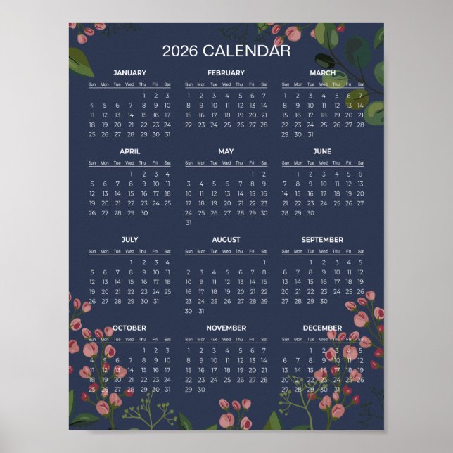 Póster Simple Yet Elegant Floral 2026 Calendar |  (Frente)