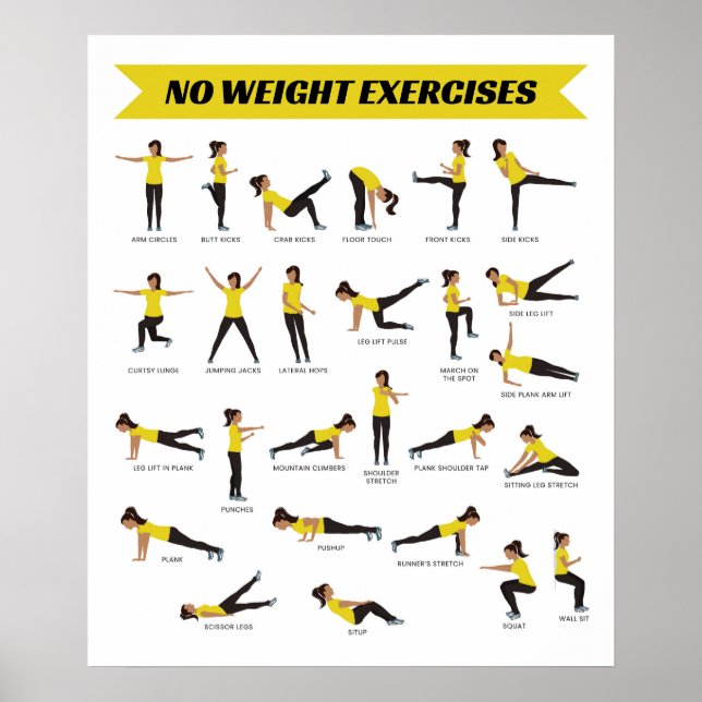 Póster Sin ejercicio de peso Poster de fitness - Amarillo (Frente)