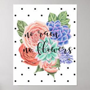 Póster Sin lluvia sin flores Tipografía con acuarela