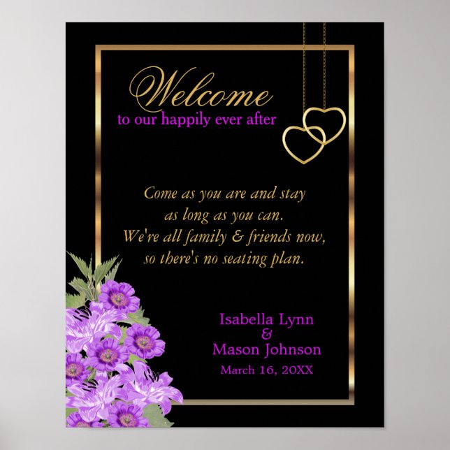 Póster Sin plan de asientos - Elegante Boda de flores púr (Frente)