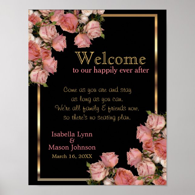 Póster Sin plan de asientos - Elegantes Rosas Bodas rosad (Frente)