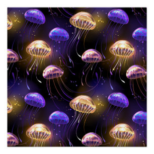 Póster Sin soldadura con medusas brillantes