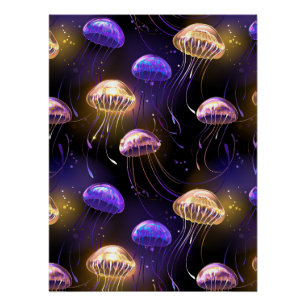 Póster Sin soldadura con medusas brillantes