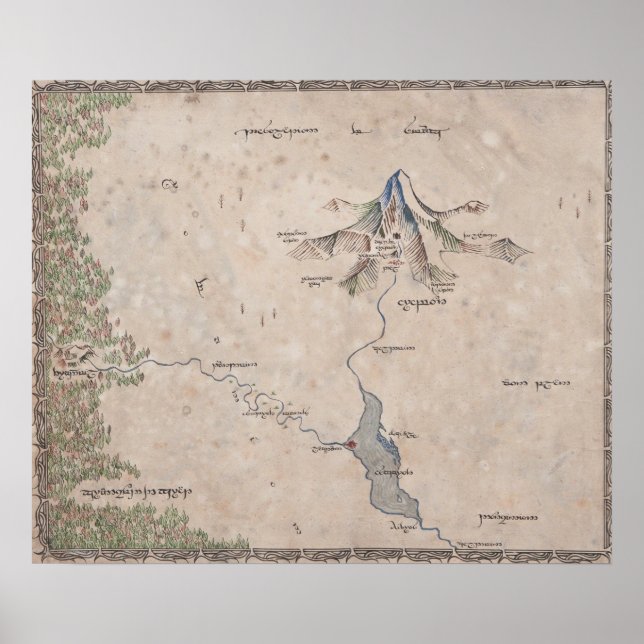 Póster Sindarin Map of The Lonely Mountain (Frente)