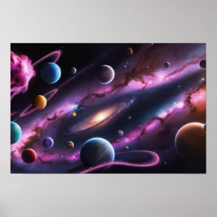 Póster Sinfonía Cósmica de Planetas y Galaxias