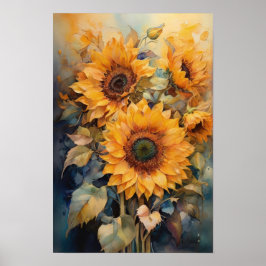 Póster Sinfonía de girasoles - Flores acuáticas - Floral