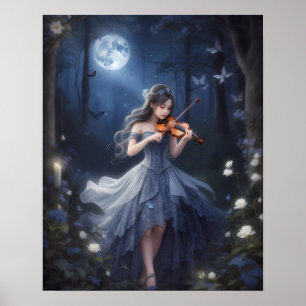Póster Sinfonía de la luna - Chica de juego de violín de