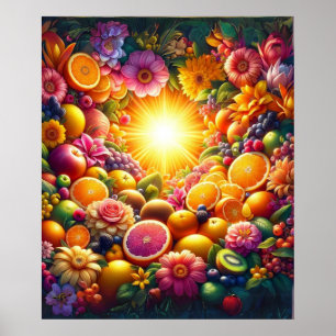 Póster Sinfonía floral y de frutas vibrante