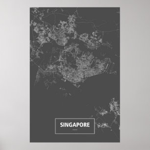 Póster Singapur (blanco sobre negro)