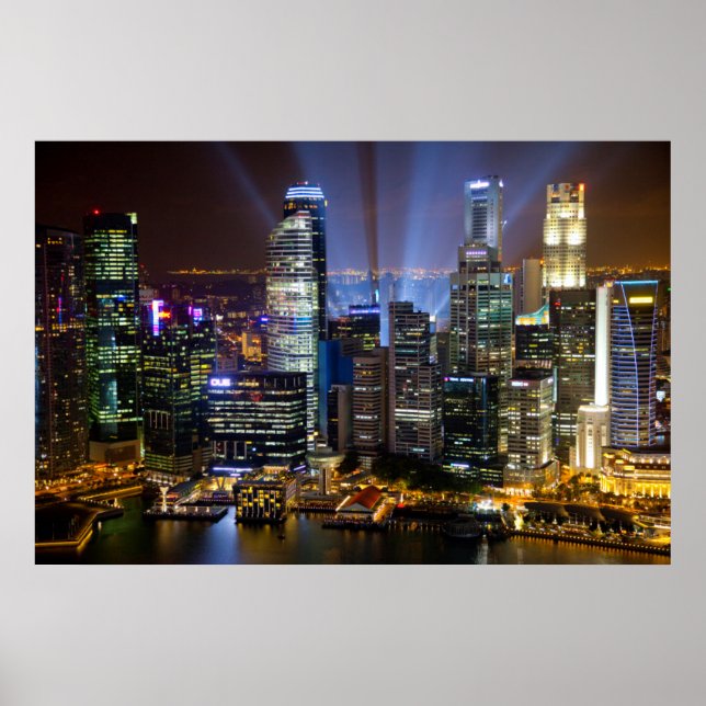 Póster Singapur downtown ciudad por la noche (Frente)