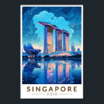 Póster Singapur Marina Bay Night Travel Art Vintage<br><div class="desc">Diseño de viajes vectoriales retro de Singapur. Marina Bay es un área de lujo de rascacielos,  hoteles elegantes y centros comerciales de lujo. Es conocida por la imponente rueda de la ferry de volante de Singapur y los floridos conservatorios y coloridos superárboles de los jardines de la bahía.</div>