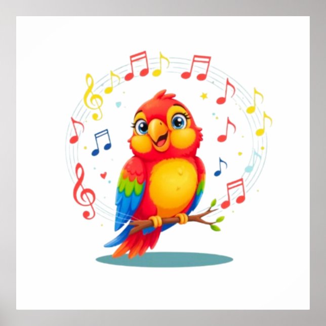 Póster **Singing Parrot – Cute Parrot Singing Illustratio (Frente)