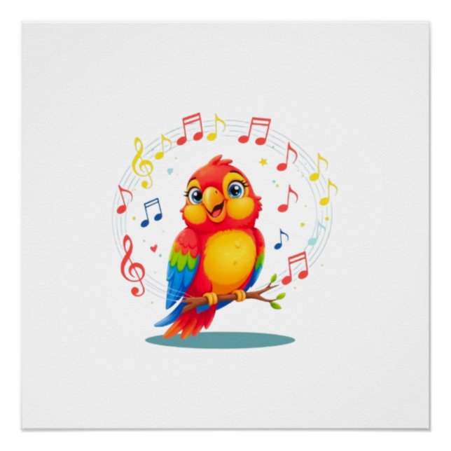 Póster **Singing Parrot – Cute Parrot Singing Illustratio (Anverso)