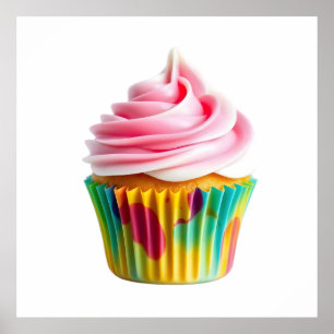 Póster Single Cupcake with Pink and White Frosting