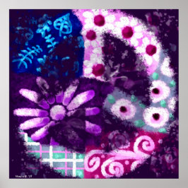 Póster Singular Abstracto Signo de Paz Floral Poster Púrp
