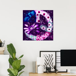 Póster Singular Abstracto Signo de Paz Floral Poster Púrp