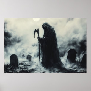 Póster Siniestra Parca en un Cementerio Brumoso
