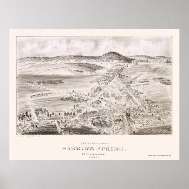Póster Sinking Spring, PA Panoramic Map - 1898 (Frente)