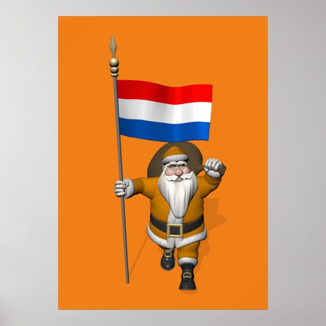 Póster Sinterklaas Con Bandera De Los Países Bajos (Frente)
