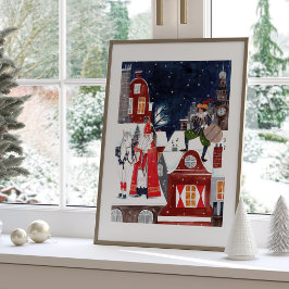 Póster Sinterklaas y Piet en los tejados de Amsterdam