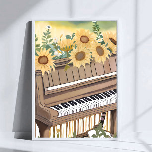 Póster Sintoniza en flor Piano floral de girasoles al a