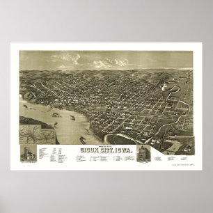 Póster Sioux City, IA Panoramic Map - 1888