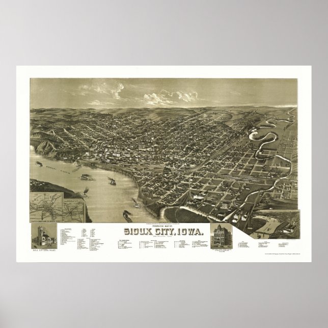 Póster Sioux City, IA Panoramic Map - 1888 (Frente)