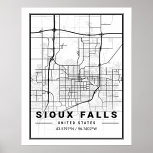 Póster Sioux Falls South Dakota EE.UU. Mapa de la ciudad 