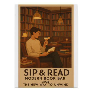 Póster Sip & Read - Bar de libros moderno