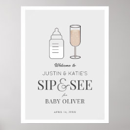 Póster Sip & See Champagne Grey Baby Shower Welcome