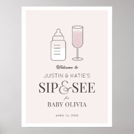 Póster Sip & See Champagne Pink Baby Shower Welcome