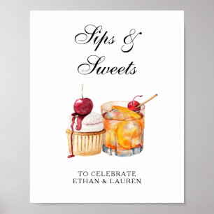 Póster Sips & Sweets Boda Cocktail & Cupcake