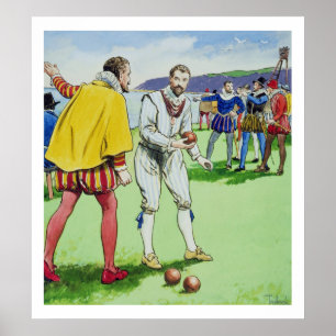 Póster Sir Francis Drake (1540/3-96) jugando bolos, de