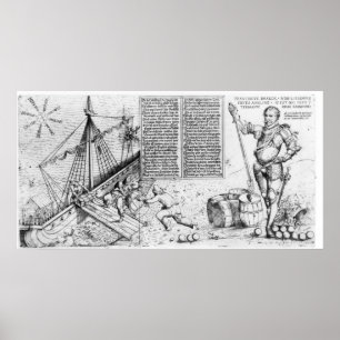 Póster Sir Francis Drake mira el cargamento de la nave