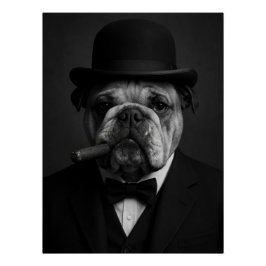 Póster  Sir Paws-ton Churchill - Bulldog with Bowler Hat 