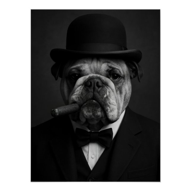 Póster  Sir Paws-ton Churchill - Bulldog with Bowler Hat  (Anverso)