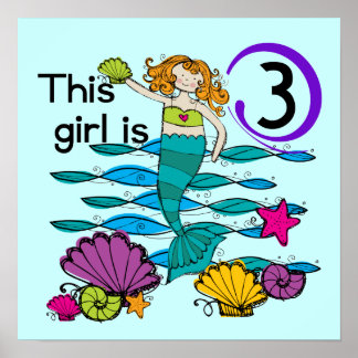 Póster Sirena 3 cumpleaños camisetas y regalos de T